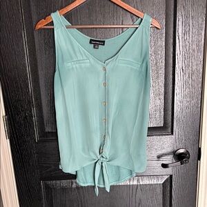 Pretty Rebellious Green Sleeveless Tank Top with Tie Front